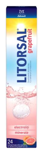 Electroliti cu aroma de grapefruit Litorsal, 24 comprimate efervescente, Zdrovit