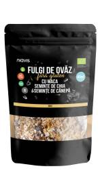 Fulgi de ovaz fini fara gluten cu maca, chia si seminte de canepa Eco, 200g, Niavis