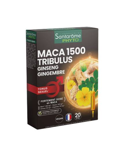 Maca 1500 Tribulus, 20 fiole, Santarome Bio
