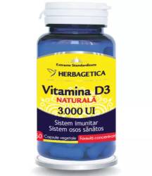 Vitamina D3 Naturala 3000 UI, 60 capsule vegetale, Herbagetica