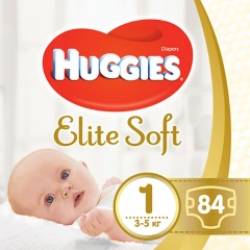 Scutece Elite Soft Marimea 1 pentru 3 - 5kg, 84 bucati, Huggies