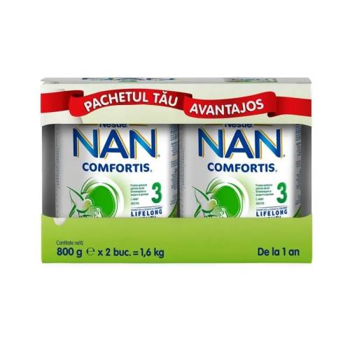 Pachet Nan 3 Comfortis 1-2 ani, 2 x 800g, Nestle