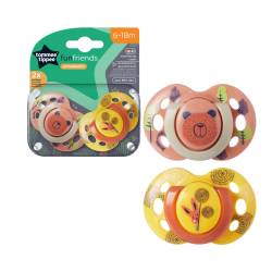 Suzeta ortodontica pentru 6-18 luni Fun Portocaliu/Galben, 2 bucati, Tommee Tippee