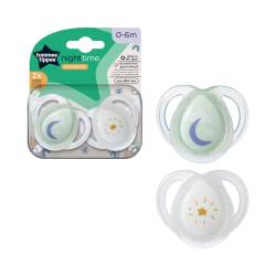 Suzeta ortodontica de noapte pentru 0-6 luni Alb/Verde Luna/Steluta, 2 bucati, Tommee Tippee