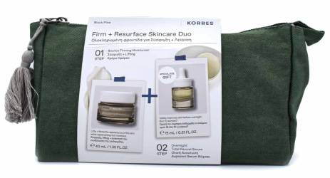 Pachet crema hidratanta + ser dual + pouch Black Pine, 40ml+ 15ml, Korres