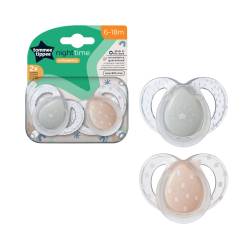 Suzeta ortodontica de noapte pentru 6-18 luni Bej/Gri Steluta, 2 bucati, Tommee Tippee