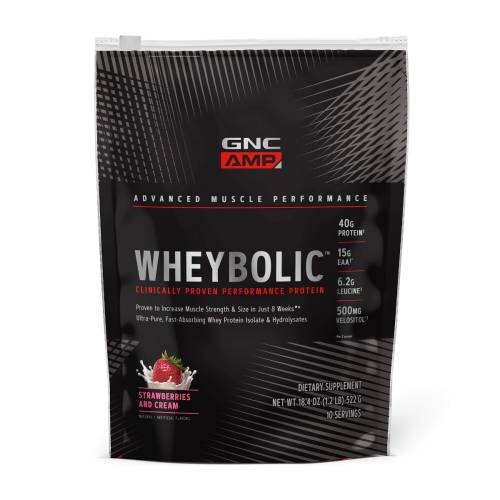 Proteina din zer cu aroma de capsuni AMP Wheybolic, 540g, GNC