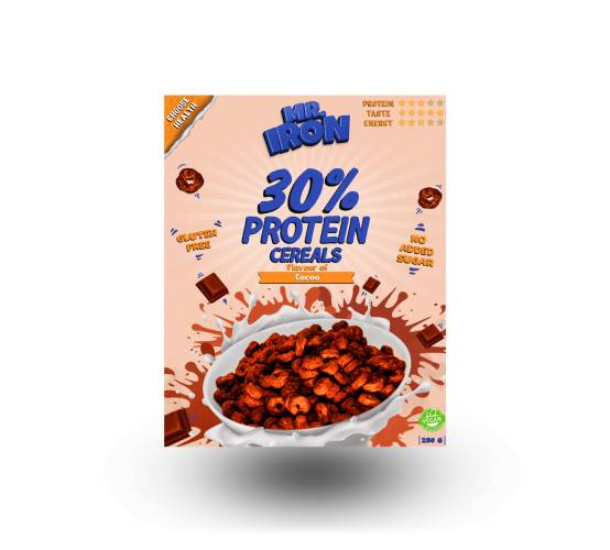 Cereale cu 30% proteina fara zahar low-carb gluten free si vegane Ciocolata, 250g, Mr. Iron