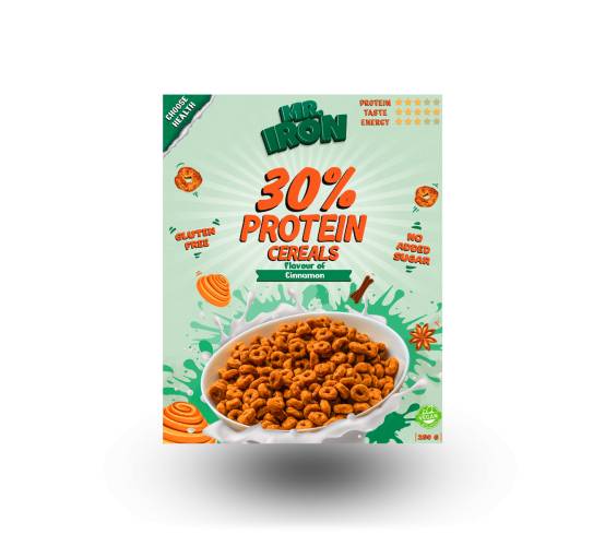 Cereale cu 30% proteina fara zahar low-carb gluten free si vegane Scortisoara, 250g, Mr. Iron