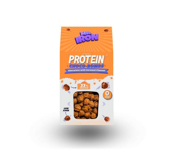 Chocobombs cu 30% proteine fara zahar low-carb gluten free Caramel, 100g, Mr. Iron