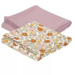 Muselina din bumbac Vintage Little Fowers si Pure Mauve, 2 bucati, Little Dutch