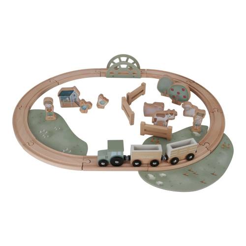 Trenulet cu sine din lemn si accesorii Little Farm, 1 bucata, Little Dutch