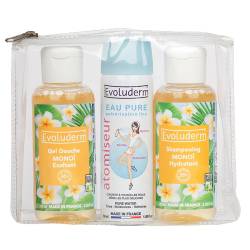 Set Gel de dus 100ml + Spray apa pura 50ml + Sampon 100ml, Evoluderm