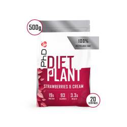 Pudra proteica Diet Plant cu aroma de capsuni si frisca, 500g, PhD
