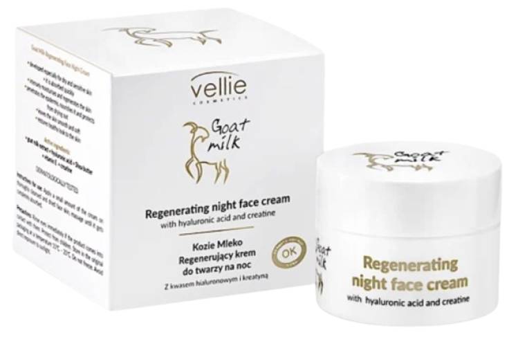 Crema regeneranta de noapte cu Acid Hialuronic Goat Milk, 50ml, Vellie
