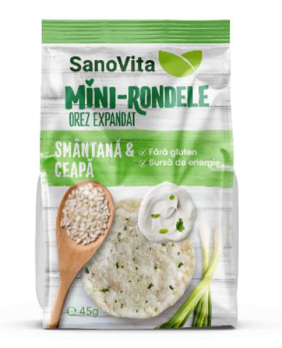 Mini rondele din orez cu smantana si ceapa, 45g, SanoVita