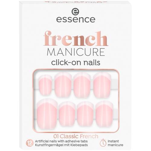 Unghii false french manicure click-on nails 01 - Classic French, 12 bucati, Essence