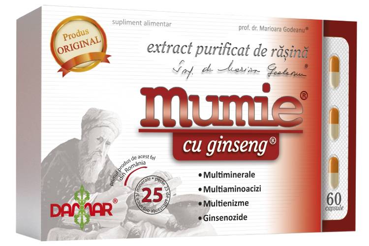 Extract purificat de rasina Mumie cu Ginseng, 60 capsule, Damar