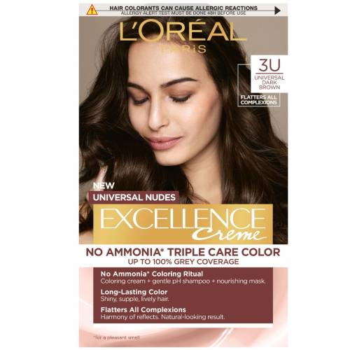 Vopsea de par permanenta fara amoniac Excellence 3U Universal Nudes Dark Brown, 192ml, L'Oreal Paris