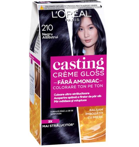 Vopsea de par semi-permanenta fara amoniac Casting Creme Gloss 210 Negru Albastrui, 180ml, L'Oreal Paris