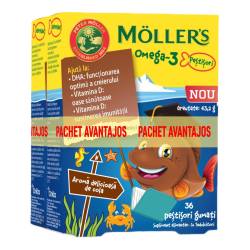 Pachet 2 bucati * Moller s Omega-3, 36 pestisori gumati aroma cola