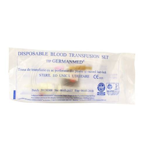 Trusa de transfuzie cu ac perforator metalic si racord luer-lock
