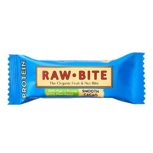 Baton proteic fara gluten, smooth cacao bio, 50 g, Raw Bite