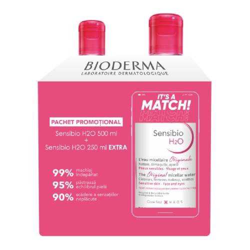 Pachet Apa micelara Sensibio H2O, 500 ml + 250 ml, Bioderma