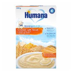 Cereale cu lapte, cu 5 cereale si biscuiti, 200 gr, Humana