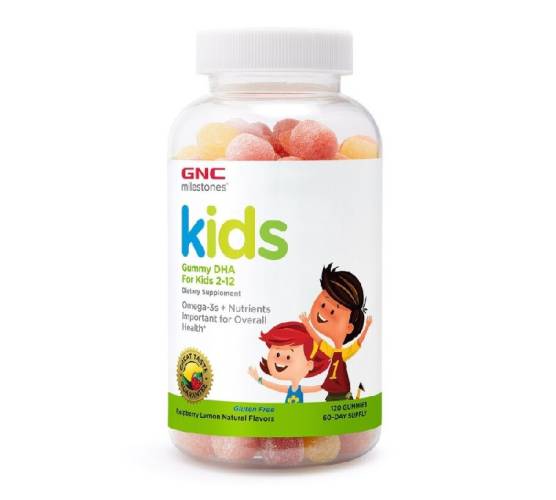 GNC Milestones Kids DHA Omega 3 pentru copii 2-12 ani cu aroma naturala de Zmeura si Lamaie 120 jeleuri